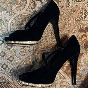 Adrianna Papell Black Velvet with rhinestones High Heels